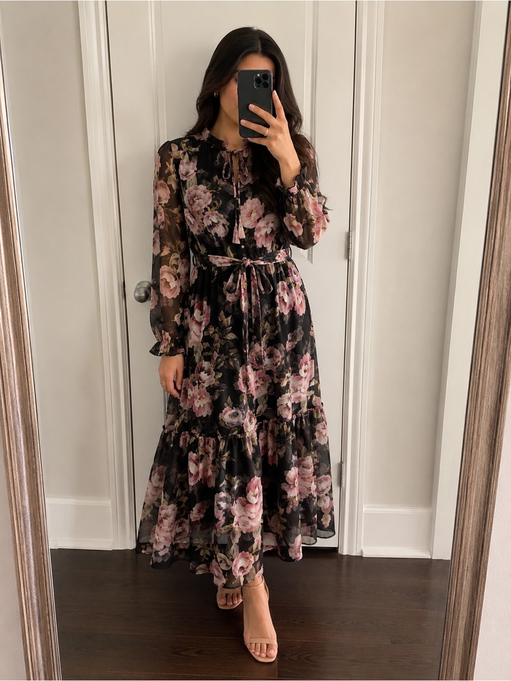 NWOT Floral Black and Pink Women's Dress